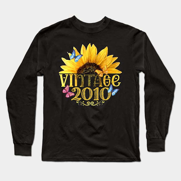 Vintage 2010 Sunflower 12th Birthday Awesome Since 2010 Long Sleeve T-Shirt by Presnall